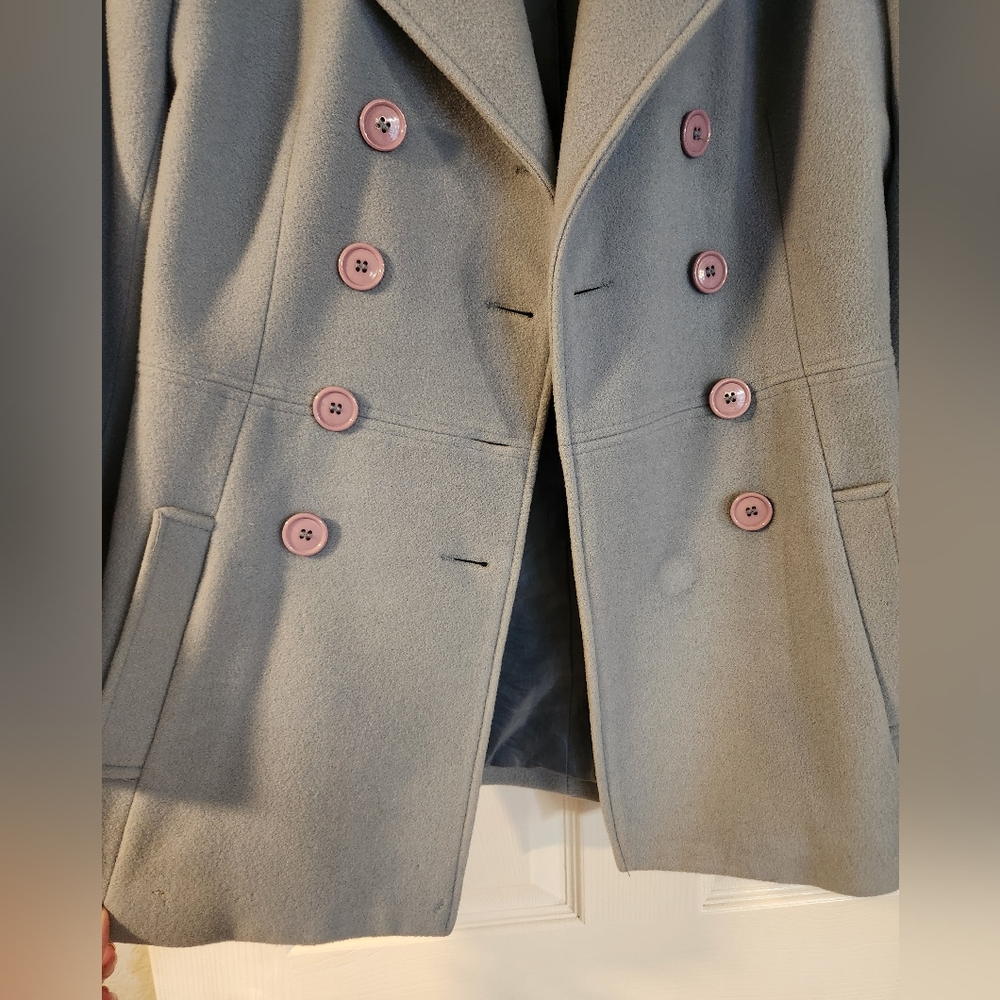 Dress Barn Pea Coat Women's Small Light Blue 100% Wool Warm Winter Office - Picture 3 of 13